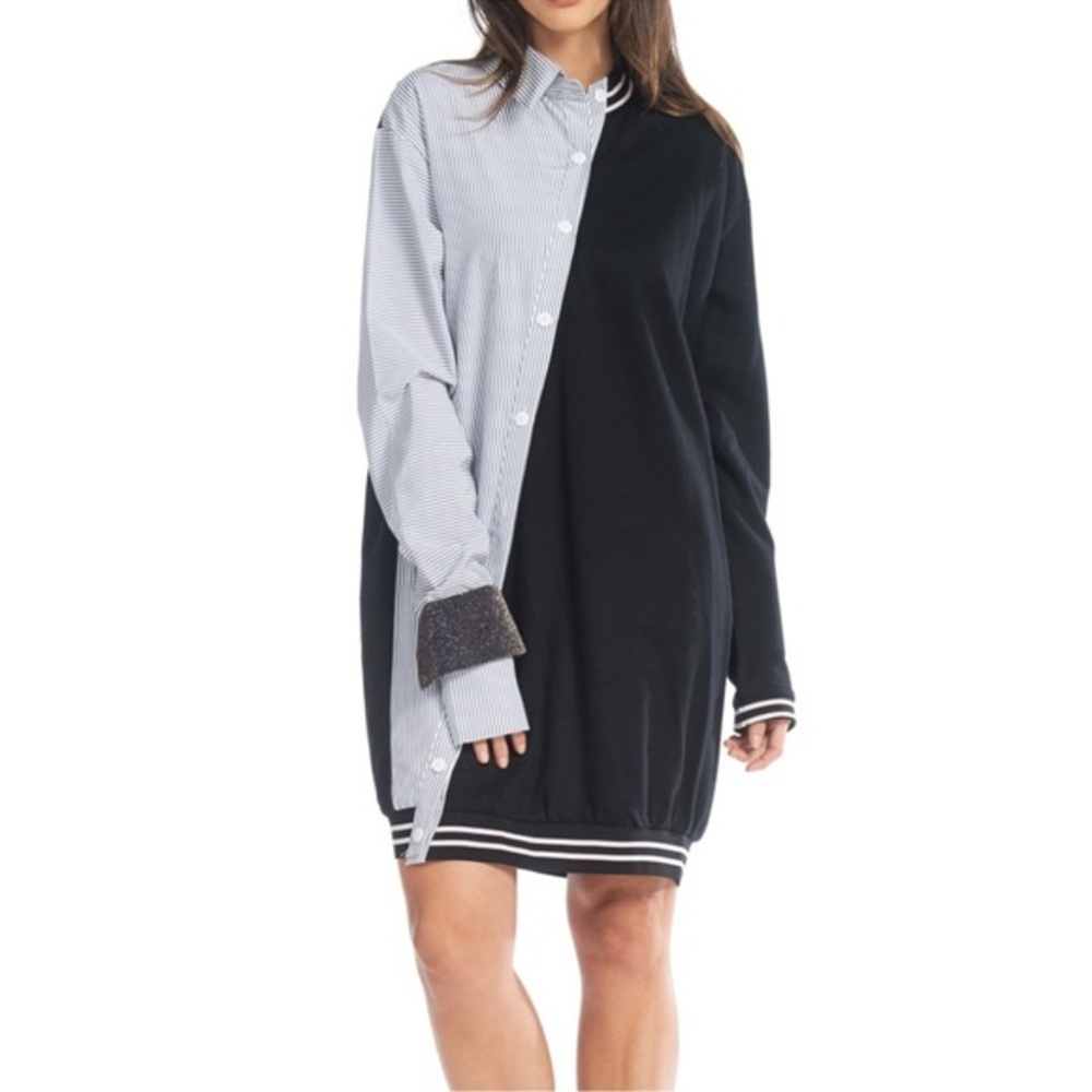TOV HOLY Black & Gray Night Shirt Varsity Dress 44